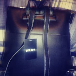 DKNY Black Genuine Leather Back Pack Bag
